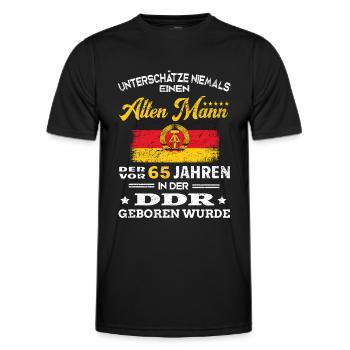Birthday 65 years Ossi GDR Born Old man - Men's Functional T-Shirt - black - Front - AI Model Male 178 dark (178cm)
