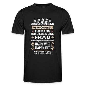 Verwöhnter Ehemann Happy Wife Happy Life Motiv - Männer Funktions-T-Shirt - Schwarz - Vorne - AI Model Male 178 dark (178cm)