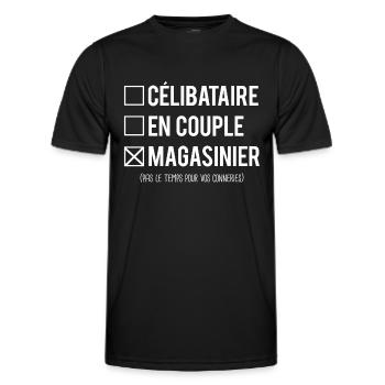 Célibataire en couple magasinier humour métier - T-shirt sport Homme - noir - Devant - AI Model Male 178 dark (178cm)