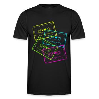 Audio Cassettes 80s 80s Party Costume - Men's Functional T-Shirt - black - Front - AI Model Male 178 dark (178cm)