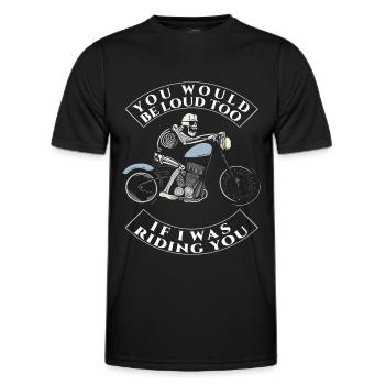 Men's Motorcycle T-Shirt – Funny Saying - Men's Functional T-Shirt - black - Front - AI Model Male 178 dark (178cm)