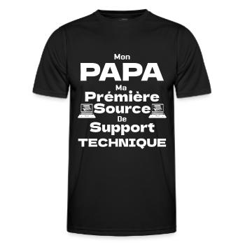 Mon Papa ma Prémière Source de Support Technique - T-shirt sport Homme - noir - Devant - AI Model Male 178 dark (178cm)