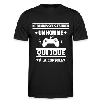 Ne sous-estimez jamais un homme gameur - T-shirt sport Homme - noir - Devant - AI Model Male 178 dark (178cm)