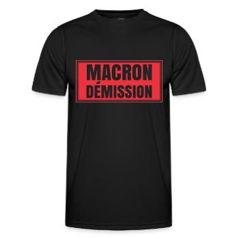 Macron démission pancarte manifestant grève - T-shirt sport Homme - noir - Devant - AI Model Male 178 dark (178cm)