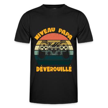 Niveau papa gamer déverouillé manette jeux vidéos - T-shirt sport Homme - noir - Devant - AI Model Male 178 dark (178cm)