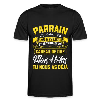 parrain cadeau de ouf mais tu nous as déjà drôle - T-shirt sport Homme - noir - Devant - AI Model Male 178 dark (178cm)