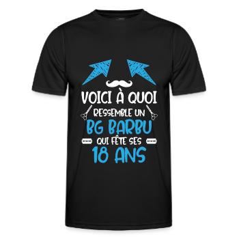 Beau gosse fête ses 18 ans anniversaire BG barbu - T-shirt sport Homme - noir - Devant - AI Model Male 178 dark (178cm)