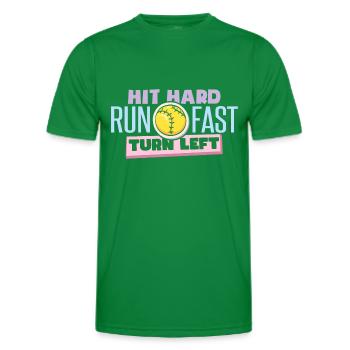 Hit Hard Run Fast Turn Left Softball - Men's Functional T-Shirt - kelly green - Front - AI Model Male 178 dark (178cm)