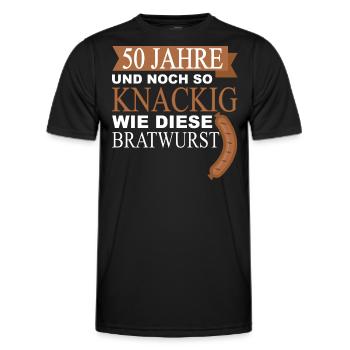 50 Jahre und noch so knackig wie diese Bratwurst - Männer Funktions-T-Shirt - Schwarz - Vorne - AI Model Male 178 dark (178cm)