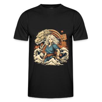 Anime Frau Mit Drachen - Männer Funktions-T-Shirt - Schwarz - Vorne - AI Model Male 178 dark (178cm)