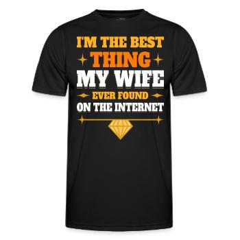 Gefunden von meiner Frau Humor Witz Paar Online - Männer Funktions-T-Shirt - Schwarz - Vorne - AI Model Male 178 dark (178cm)
