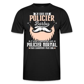 Barbe Humour Policier Barbu - T-shirt sport Homme - noir - Devant - AI Model Male 178 dark (178cm)