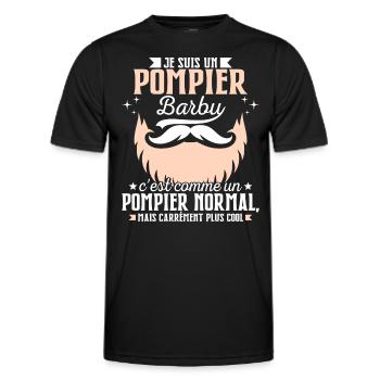 Barbe Humour Pompier Barbu - T-shirt sport Homme - noir - Devant - AI Model Male 178 dark (178cm)
