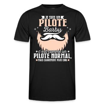 Barbe Humour Pilote Barbu - T-shirt sport Homme - noir - Devant - AI Model Male 178 dark (178cm)