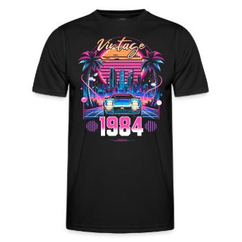 Synthwave Retro 40th Anniversary 1984 - Men's Functional T-Shirt - black - Front - AI Model Male 178 dark (178cm)