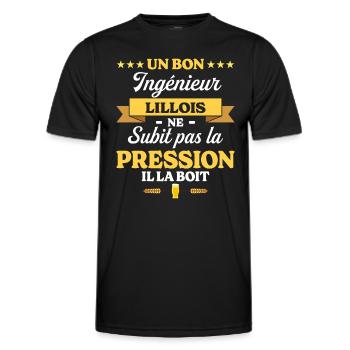 Ingénieur Lillois Humour Génie - T-shirt sport Homme - noir - Devant - AI Model Male 178 dark (178cm)