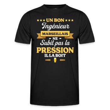 Ingénieur Marseillais Humour Génie - T-shirt sport Homme - noir - Devant - AI Model Male 178 dark (178cm)