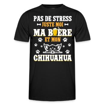 Humour Apéro Bière Papa Chien Chihuahua - T-shirt sport Homme - noir - Devant - AI Model Male 178 dark (178cm)