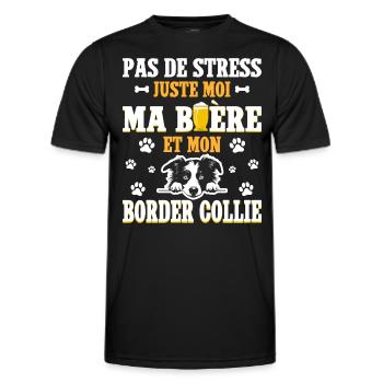 Humour Bière Papa Chien Border Collie - T-shirt sport Homme - noir - Devant - AI Model Male 178 dark (178cm)