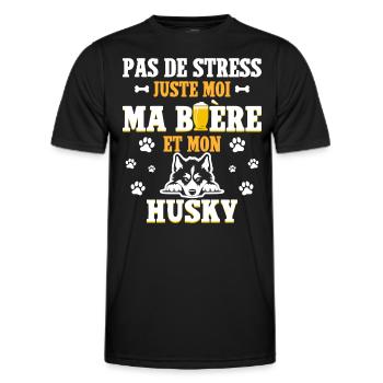 Humour Apéro Bière Papa Chien Husky - T-shirt sport Homme - noir - Devant - AI Model Male 178 dark (178cm)