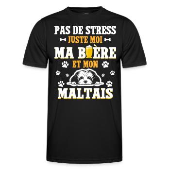 Humour Apéro Bière Papa Chien Maltais - T-shirt sport Homme - noir - Devant - AI Model Male 178 dark (178cm)