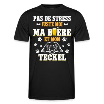 Humour Apéro Bière Papa Chien Teckel - T-shirt sport Homme - noir - Devant - AI Model Male 178 dark (178cm)