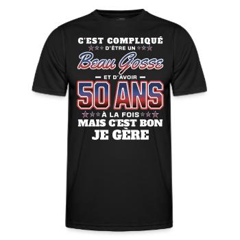 Humour Homme 50 ans Fête Anniversaire - T-shirt sport Homme - noir - Devant - AI Model Male 178 dark (178cm)