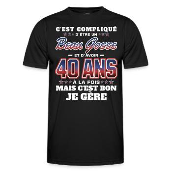 Humour Homme 40 ans Fête Anniversaire - T-shirt sport Homme - noir - Devant - AI Model Male 178 dark (178cm)