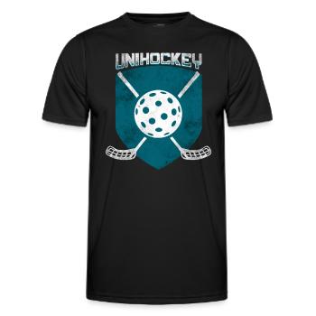 Unihockey - Männer Funktions-T-Shirt - Schwarz - Vorne - AI Model Male 178 dark (178cm)