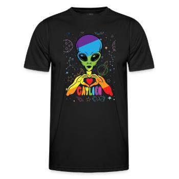 Gay Lesbian Alien Heart Motif Couple - Men's Functional T-Shirt - black - Front - AI Model Male 178 dark (178cm)