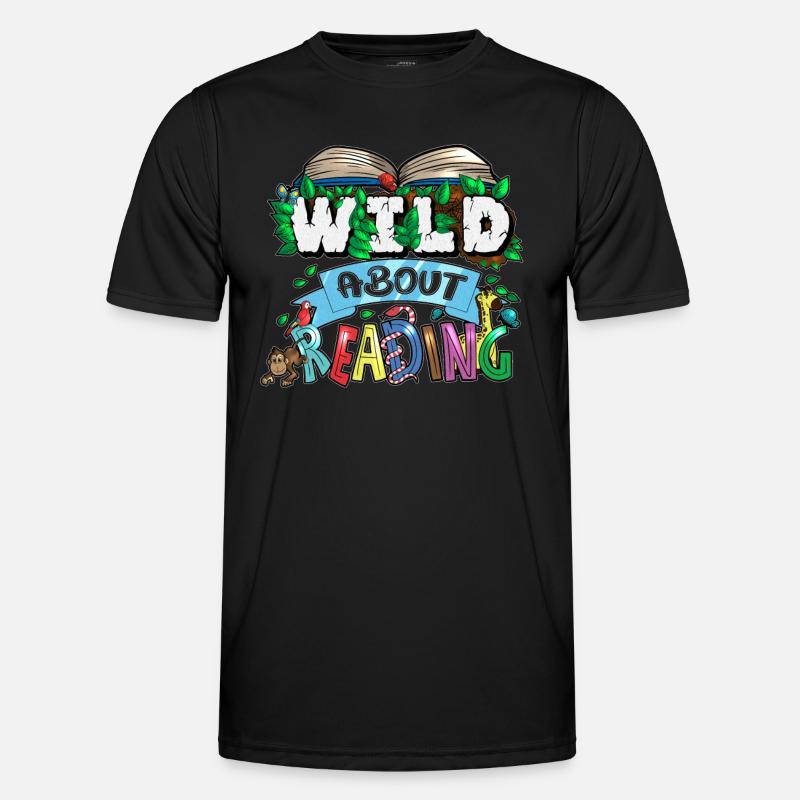 Wild About Reading Book Wilderness Animals École élémentaire T-shirt sport Homme