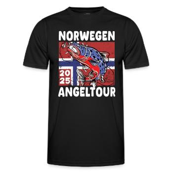 Circuit de pêche en Norvège 2025 Angel Tour à Norwegen - T-shirt sport Homme - noir - Devant - AI Model Male 178 dark (178cm)