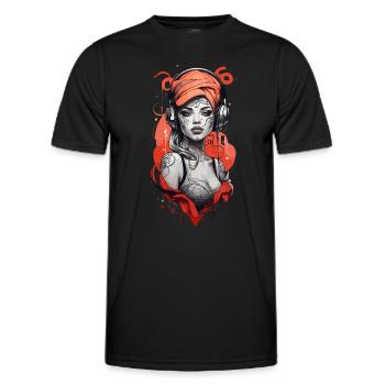 Femme cyberpunk avec des écouteurs - T-shirt sport Homme - noir - Devant - AI Model Male 178 dark (178cm)