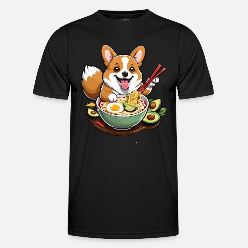 Corgi mit Ramen und Stäbchen Männer Funktions-T-Shirt