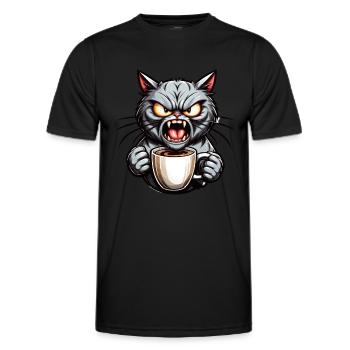 Graue Katze mit Kaffee - Männer Funktions-T-Shirt - Schwarz - Vorne - AI Model Male 178 dark (178cm)