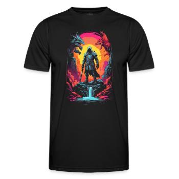 Krieger im Dungeon mit Drachen - Männer Funktions-T-Shirt - Schwarz - Vorne - AI Model Male 178 dark (178cm)