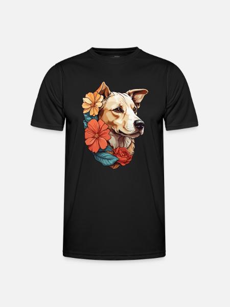 Hund mit bunten Blumen - Männer Funktions-T-Shirt - Schwarz
