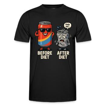 Before the Diet – After the Diet Funny Cartoon - Men's Functional T-Shirt - black - Front - AI Model Male 178 dark (178cm)