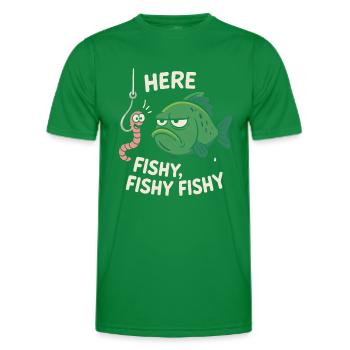 Here Fishy – Lustiges Fischmotiv - Männer Funktions-T-Shirt - Kelly Green - Vorne - AI Model Male 178 dark (178cm)
