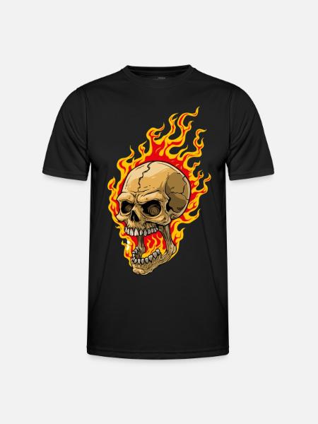 Human skull with flames - Men's Functional T-Shirt - black