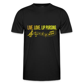 Live Love Lip Pursing Harmonica Player Gift - Men's Functional T-Shirt - black - Front - AI Model Male 178 dark (178cm)