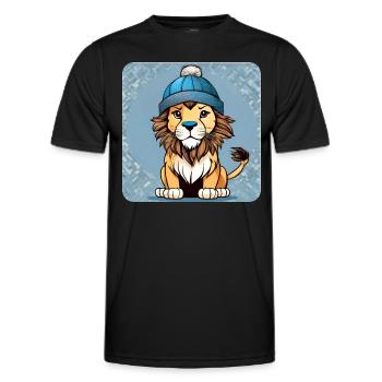 Cool lion with winter hat - Men's Functional T-Shirt - black - Front - AI Model Male 178 dark (178cm)