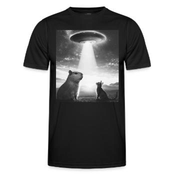 Funny Graphic Capybara Selfie With Ufos Weird - Men's Functional T-Shirt - black - Front - AI Model Male 178 dark (178cm)