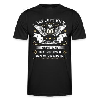 Als Gott mich vor 60 Jahren schuf grinste er das - Männer Funktions-T-Shirt - Schwarz - Vorne - AI Model Male 178 dark (178cm)