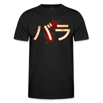 Roses with Japanese characters - Men's Functional T-Shirt - black - Front - AI Model Male 178 dark (178cm)
