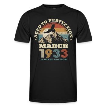 90th birthday - March 1933 - 90 years old - Men's Functional T-Shirt - black - Front - AI Model Male 178 dark (178cm)