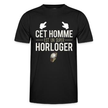 Cet homme est un super horloger humour métier - T-shirt sport Homme - noir - Devant - AI Model Male 178 dark (178cm)