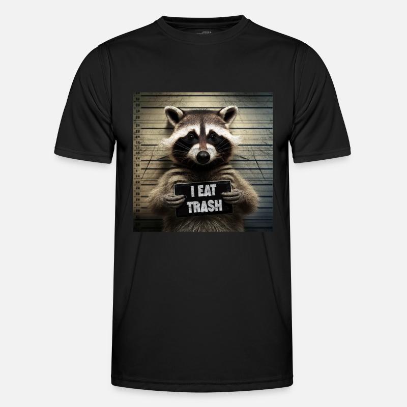 Verhafteter Waschbär Polizei Mugshot Ich esse Müll Männer Funktions-T-Shirt