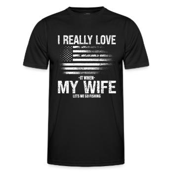 I love it when my wife lets me go fishing - Men's Functional T-Shirt - black - Front - AI Model Male 178 dark (178cm)