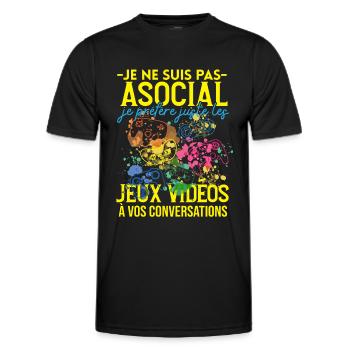 Pas Asocial Jeux Vidéos Humour Cadeau Ado Gamer - T-shirt sport Homme - noir - Devant - AI Model Male 178 dark (178cm)
